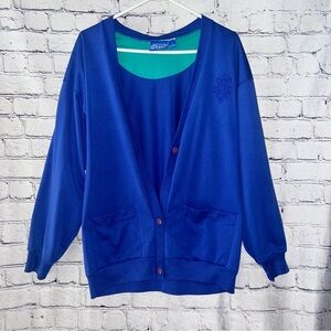 Jaclyn Sport Vintage Royal Blue Cardigan Sweatshirt With Flaw Size Large
